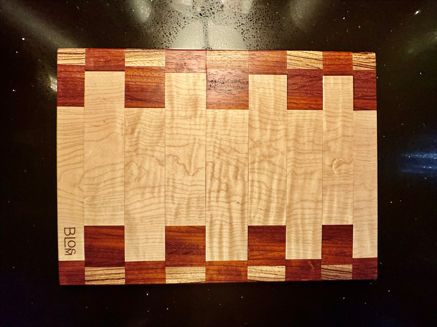 BLOSM | Cutting Boards SET 15"x 10" with a handle. "REDblocks". African Padauk, Maple, Zebra Wood. Designed and Handcrafted in California. - BLOSM | Blossom Woodworking