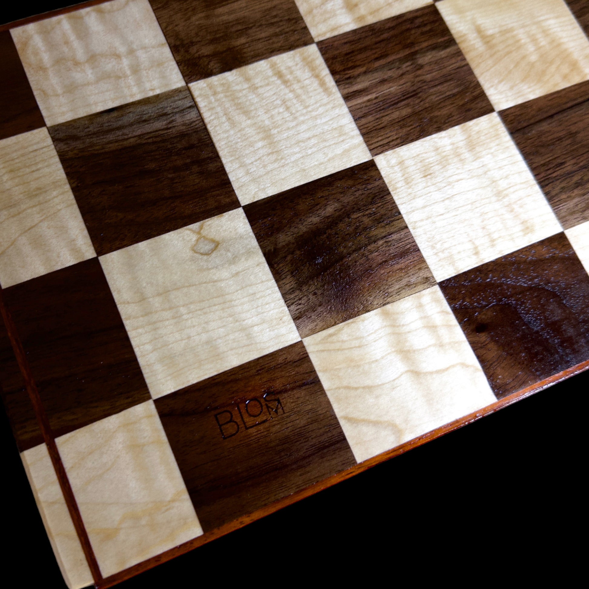 BLOSM | Original | Cutting Board. Checkered (Chess Design)  16in x 9in. Exotic hardwood: Walnut, Maple and Padauk. Limited run design. This one is 1 out of 2 pieces. Luxury, unique, artisan, high-end, handcrafted in USA. - BLOSM | Blossom Woodworking