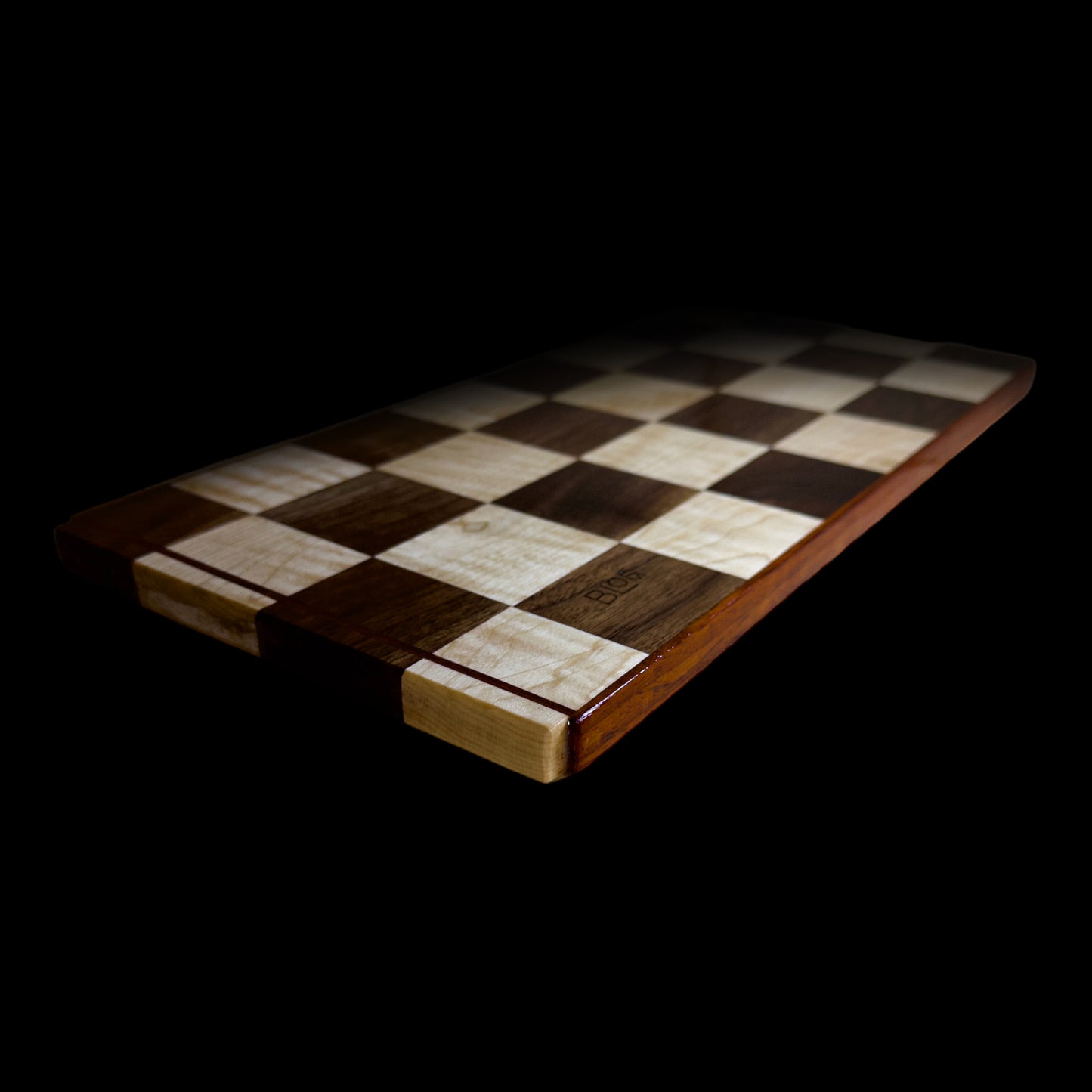 BLOSM | Original | Cutting Board. Checkered (Chess Design)  16in x 9in. Exotic hardwood: Walnut, Maple and Padauk. Limited run design. This one is 1 out of 2 pieces. Luxury, unique, artisan, high-end, handcrafted in USA. - BLOSM | Blossom Woodworking