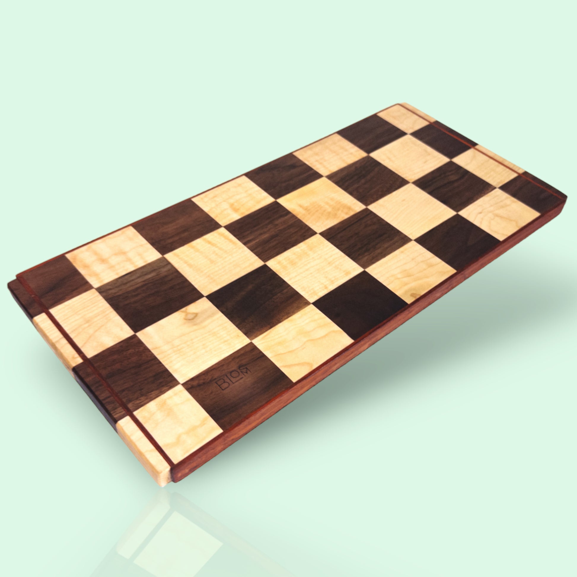 BLOSM | Original | Cutting Board. Checkered (Chess Design)  16in x 9in. Exotic hardwood: Walnut, Maple and Padauk. Limited run design. This one is 1 out of 2 pieces. Luxury, unique, artisan, high-end, handcrafted in USA. - BLOSM | Blossom Woodworking