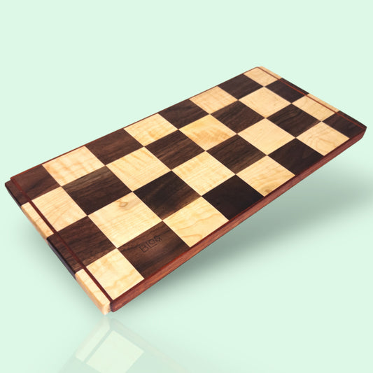 BLOSM | Original | Cutting Board. Checkered (Chess Design)  16in x 9in. Exotic hardwood: Walnut, Maple and Padauk. Limited run design. This one is 1 out of 2 pieces. Luxury, unique, artisan, high-end, handcrafted in USA. - BLOSM | Blossom Woodworking