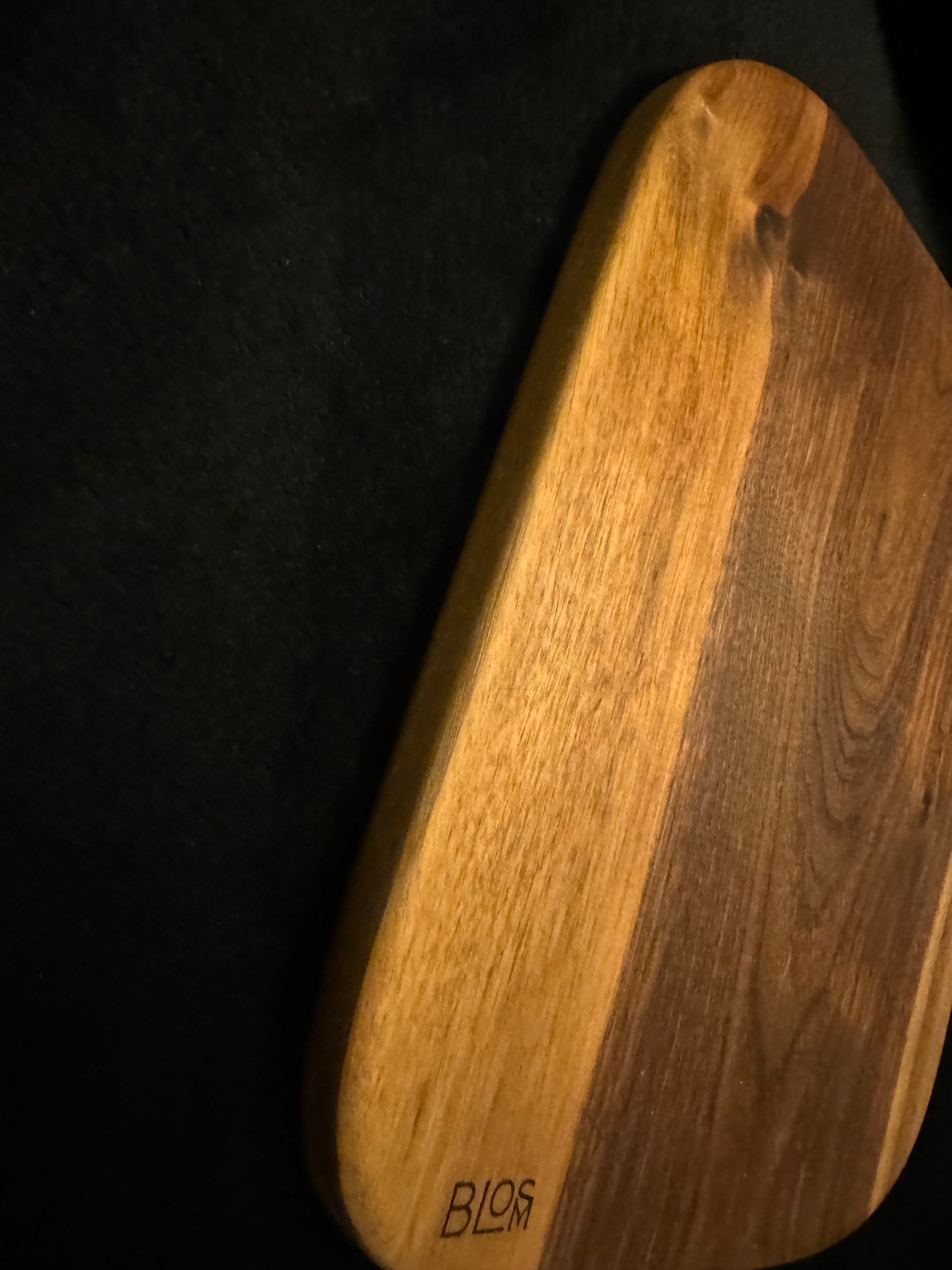 BLOSM | Cutting Board 15"x 13” with a eggplant / squash handle. Walnut. Designed and Handcrafted in California. - BLOSM | Blossom Woodworking