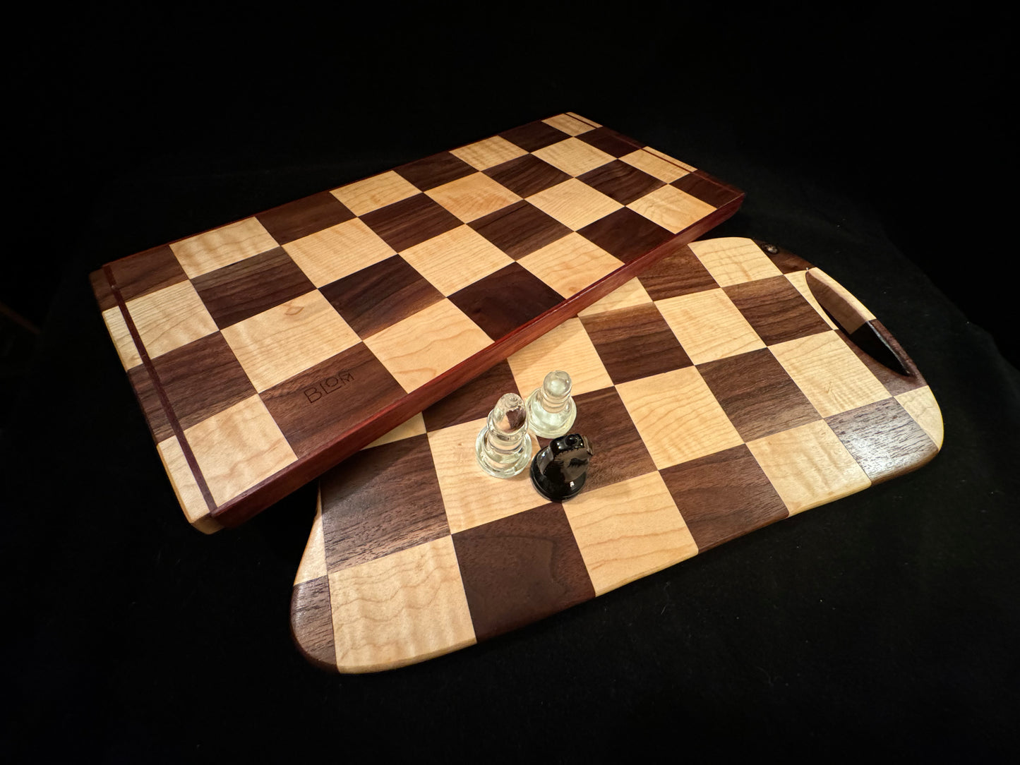 BLOSM | Cutting Board 13.5x 9.5". "Queen’s Gambit". Walnut, Maple. Designed and Handcrafted in California. - BLOSM | Blossom Woodworking