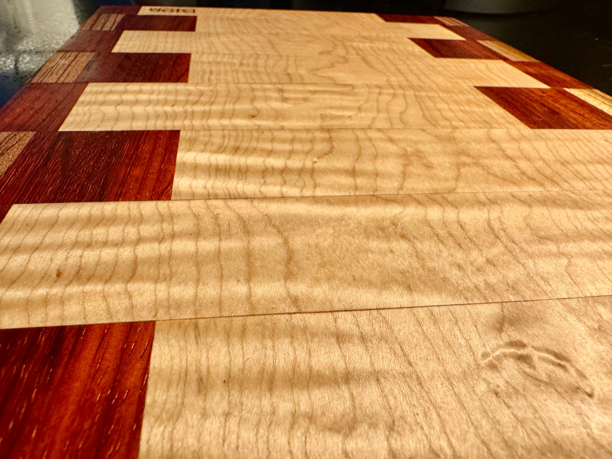 BLOSM | Cutting Boards SET 15"x 10" with a handle. "REDblocks". African Padauk, Maple, Zebra Wood. Designed and Handcrafted in California. - BLOSM | Blossom Woodworking