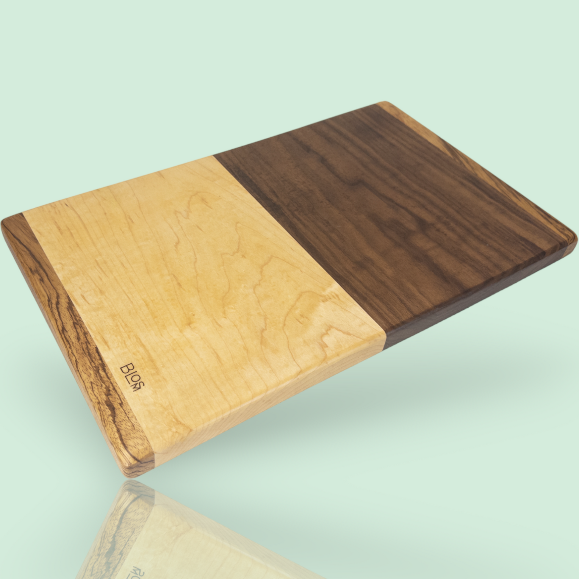 BLOSM | Original | Zebra Line | Cutting Board. Walnut, Maple and Zebra wood. Thick, 1in height x 18in x 10 in. Limited run. Elegant, luxury, unique design, artisan, high-end, handcrafted in USA. - BLOSM | Blossom Woodworking