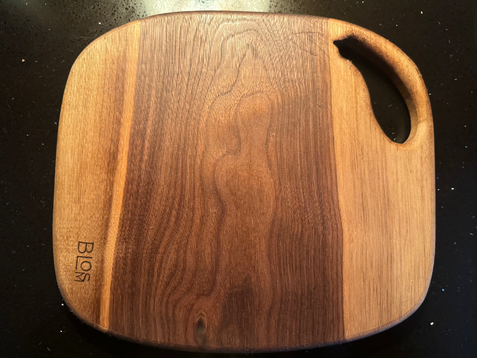 BLOSM | Cutting Boart 12”x 9” with a eggplant / squash handle. Walnut. Designed and Handcrafted in California. - BLOSM | Blossom Woodworking