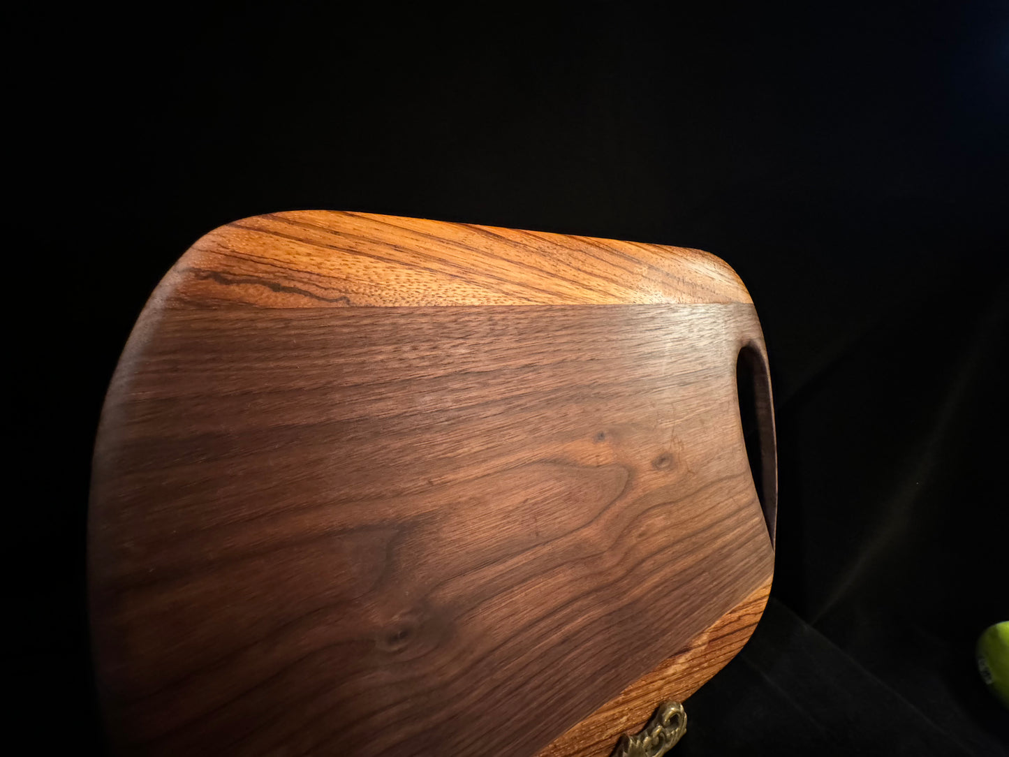 BLOSM | Cutting Board 11"x 10" with a handle. "Zebra Tear". Zebra Wood and Walnut. Designed and Handcrafted in California. - BLOSM | Blossom Woodworking