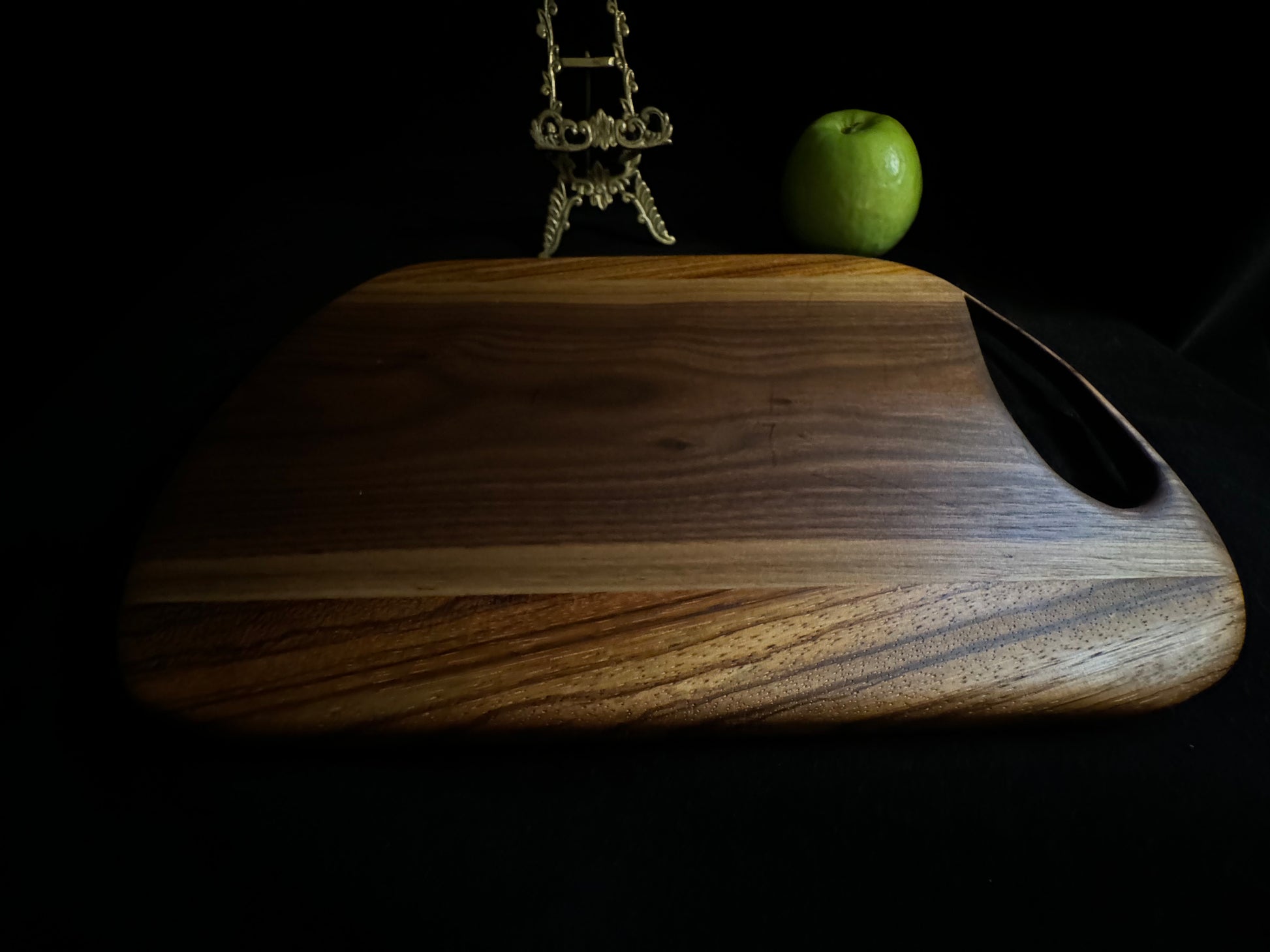 BLOSM | Cutting Board 11"x 10" with a handle. "Zebra Tear". Zebra Wood and Walnut. Designed and Handcrafted in California. - BLOSM | Blossom Woodworking
