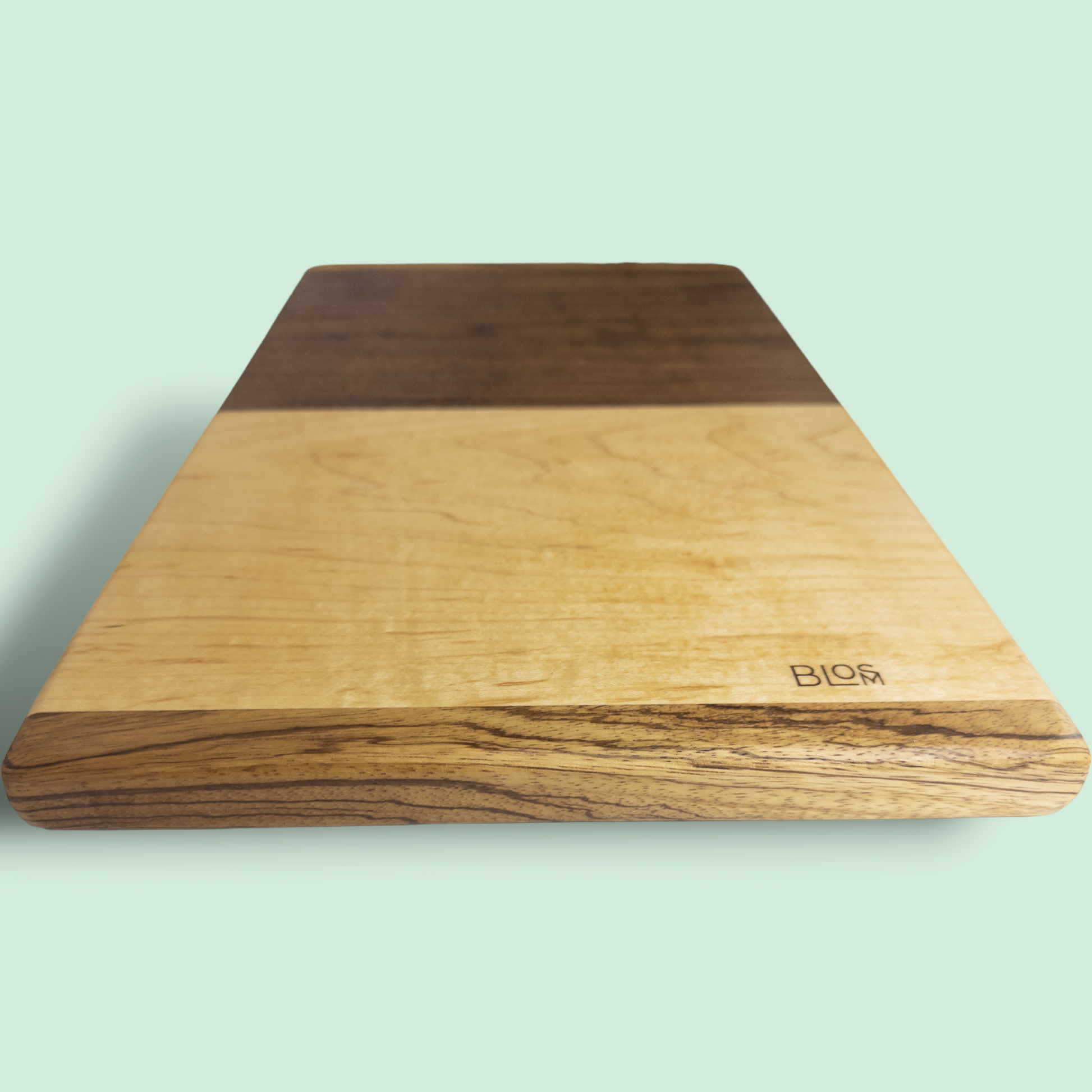 BLOSM | Original | Zebra Line | Cutting Board. Walnut, Maple and Zebra wood. Thick, 1in height x 18in x 10 in. Limited run. Elegant, luxury, unique design, artisan, high-end, handcrafted in USA. - BLOSM | Blossom Woodworking