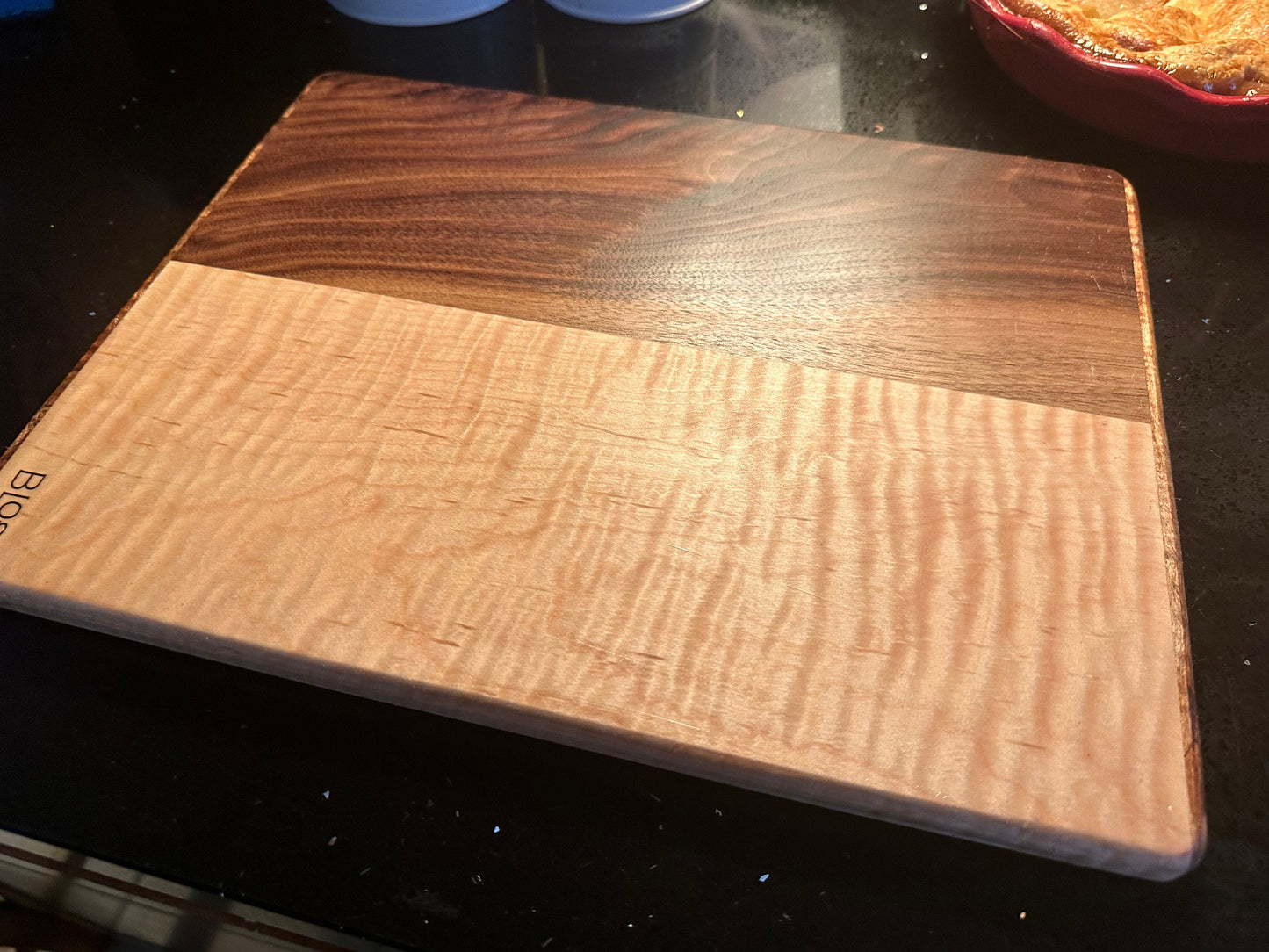 BLOSM | Spalted Maple, Walnut Cutting Board 13.75"x 10.5" Highend handcrafted, with a story. Personalization option, with Certifacation.