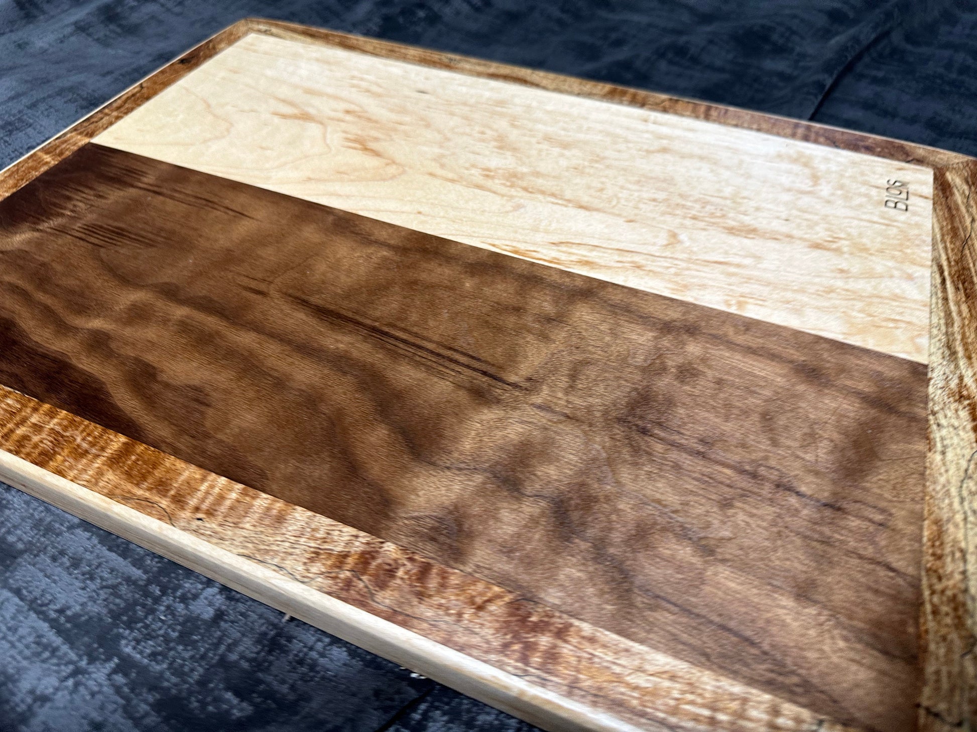 BLOSM | Limited Run. Spalted Maple, Walnut Cutting Board 23"x15" Large, unique, artisan, high end made to order, with a story. Certified.