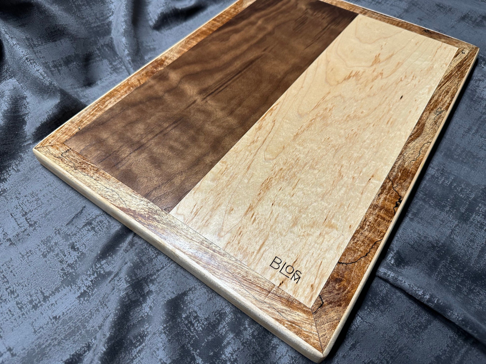 BLOSM | Limited Run. Spalted Maple, Walnut Cutting Board 23"x15" Large, unique, artisan, high end made to order, with a story. Certified.