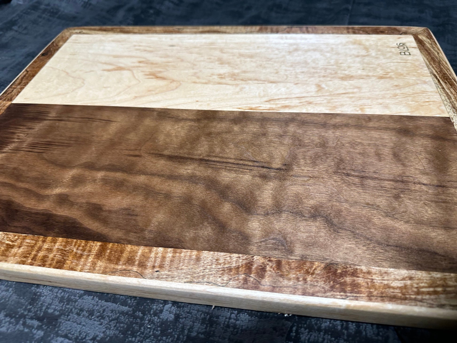 BLOSM | Limited Run. Spalted Maple, Walnut Cutting Board 23"x15" Large, unique, artisan, high end made to order, with a story. Certified.