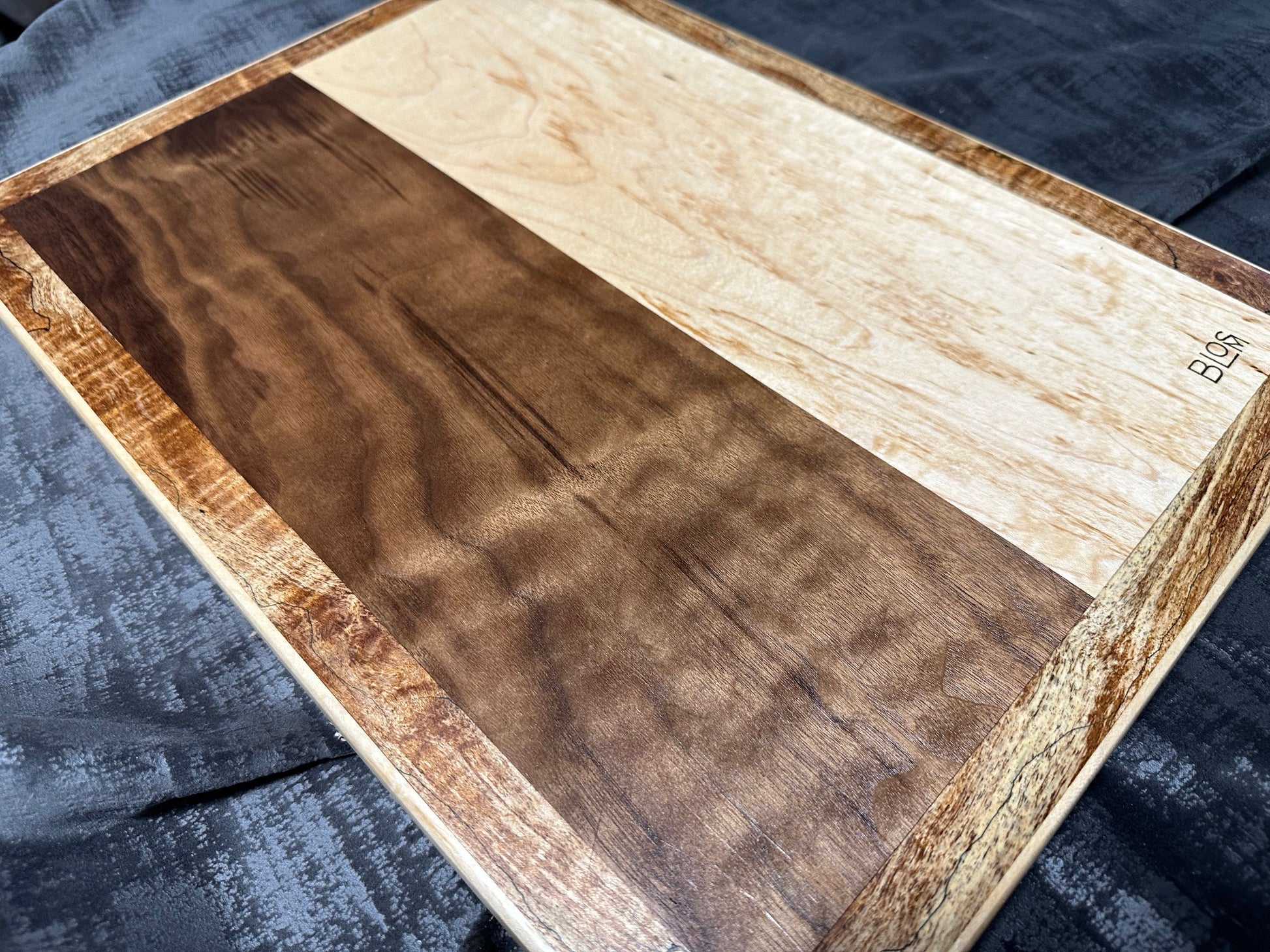 BLOSM | Limited Run. Spalted Maple, Walnut Cutting Board 23"x15" Large, unique, artisan, high end made to order, with a story. Certified.
