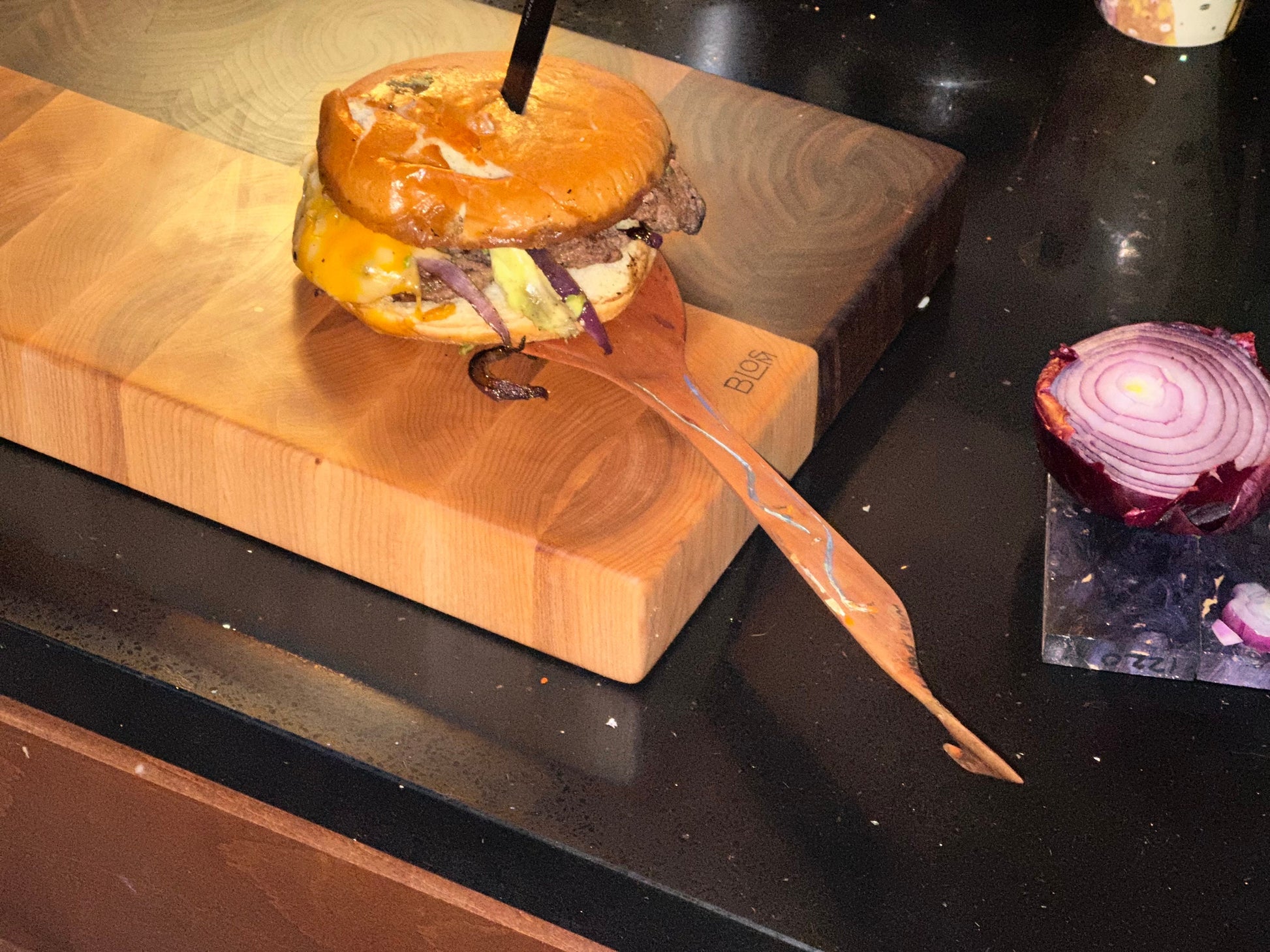 BLOSM | Zebra Edge Grain thick Cutting Board / Butchers Block 23"x15" +Walnut,Maple. Luxury, unique artisan, high-end handcrafted. Certified