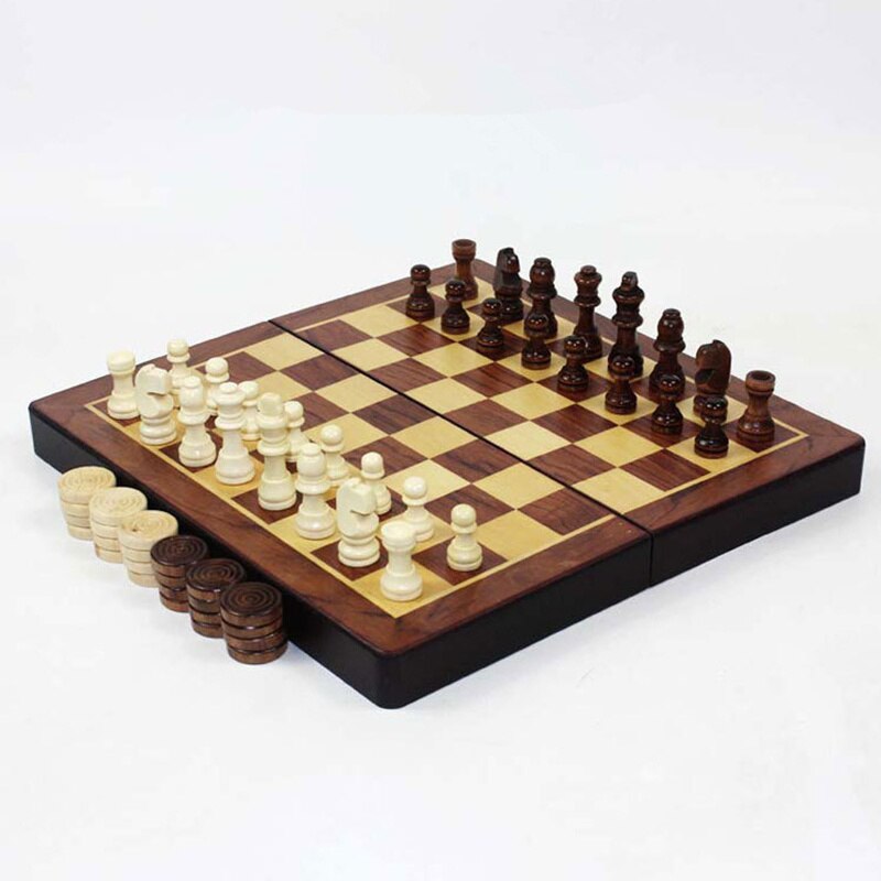 Chess Wooden Checkers Folding Board Game Box Set Vintage Checkers Queens  Gambit