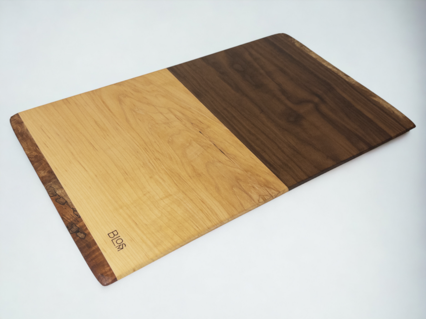 BLOSM | Original | Spalted Line | Cutting Board. Walnut, Maple and Spalted Maple. Thick, 20in x 12in x 1in. Limited run. Elegant, luxury, unique design, artisan, high-end, handcrafted in USA. - BLOSM | Blossom Woodworking